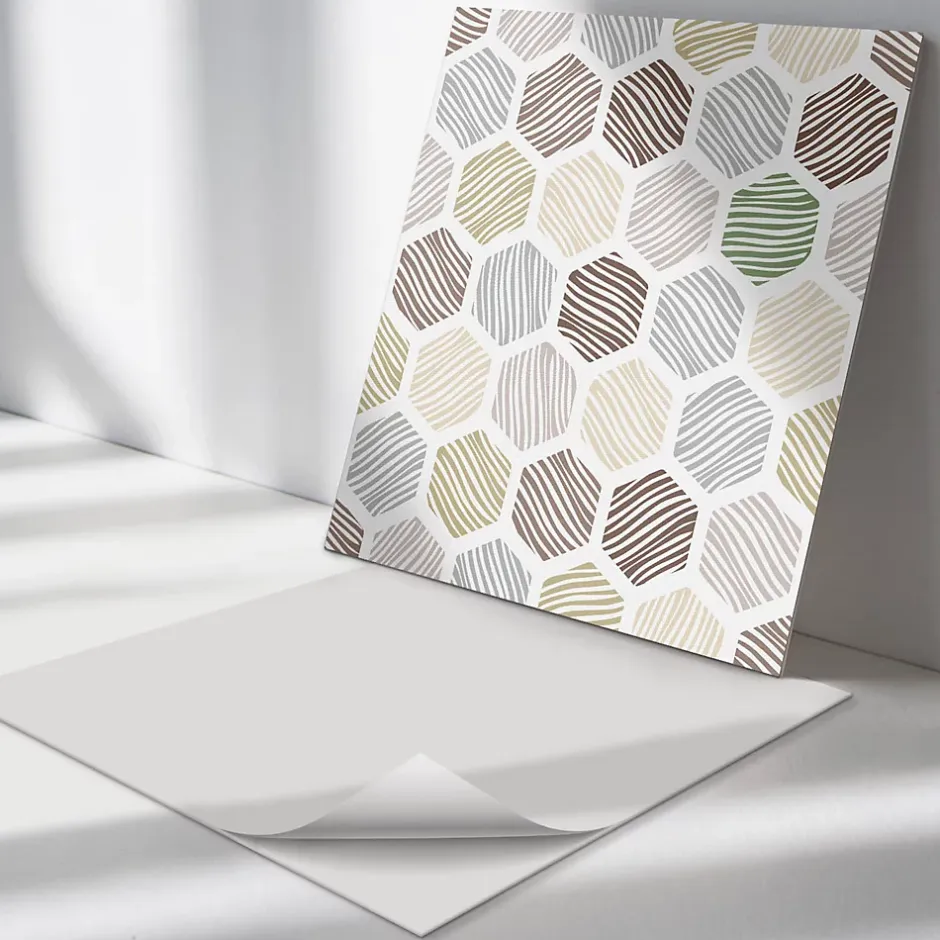 Panneau Mural PVC 50x50 cm Motif Hexagonal Avec Des Lignes 4 pièces-Wallfluent Best