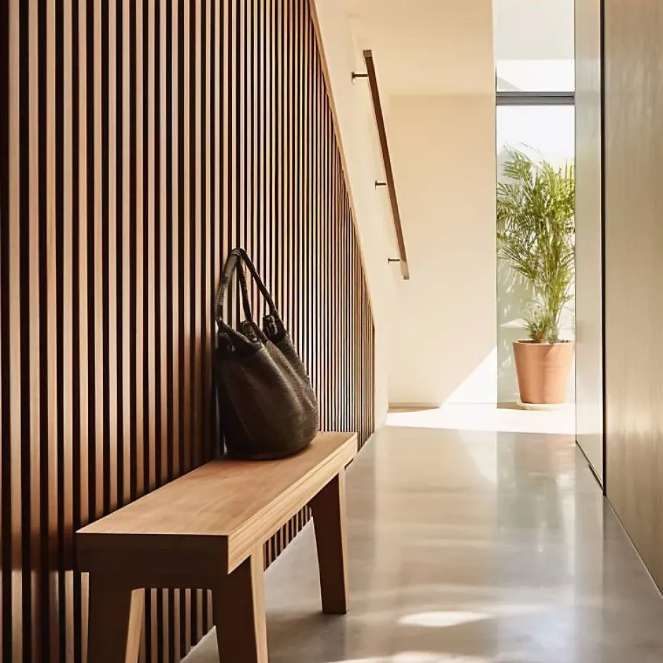 Decoon Panneau mural tasseaux bois MDF sur fond rigide HDF 250 x 17,6 x 4 cm - chêne clair sur fond noir