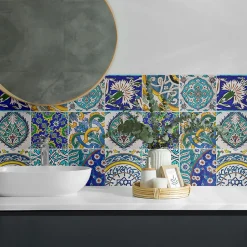 Panneau Mural TV 50x50 cm Motifs Céramiques En Mosaïque 4 pièces-Wallfluent Sale