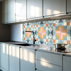 Wallfluent Panneau Mural 50x50 cm Motif Géométrique Avec Une Fleur 4 pièces