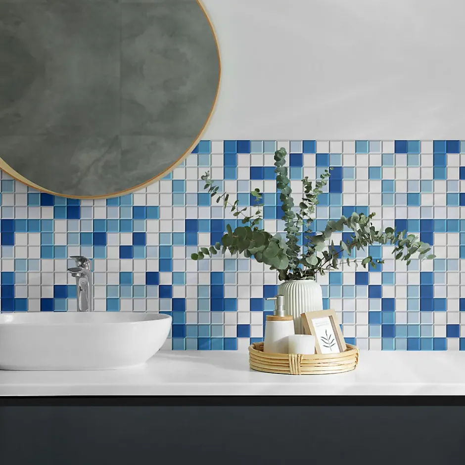 Panneau Mural 50x50 cm Mosaïque Dans Des Tons De Bleu 4 pièces-Wallfluent Hot