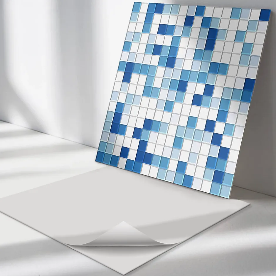 Panneau Mural 50x50 cm Mosaïque Dans Des Tons De Bleu 4 pièces-Wallfluent Hot