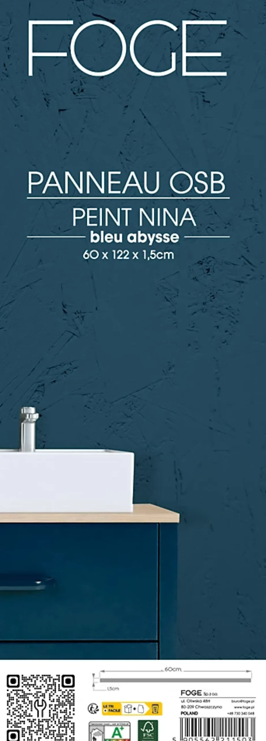 Panneau Ninna OSB-3 bleu 122 x 60 x 1,5 cm-Foge Discount