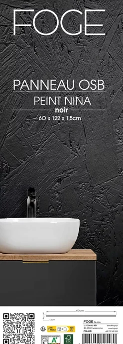 Panneau OSB-3 peint noir 122 x 60 x 1,5 cm-Foge New