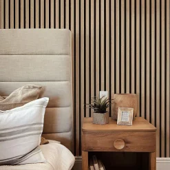 Panneau tasseau mural acoustique décoratif en MDF - effet bois chêne clair, H.250 x l.30cm-Vertigo Best