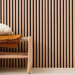 Decoon Panneau tasseaux bois - chêne clair fond noir - 120 x 30 x 1,9 cm