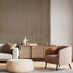 Panneau tasseaux bois 250 x 30 x 1,4 cm décor chêne / fond rigide noir - 0,75m²-Decoon Hot