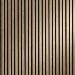 Decoon Panneau tasseaux bois 250 x 30 x 1cm - Lamelles chêne clair véritable fond noir - 0,75m²