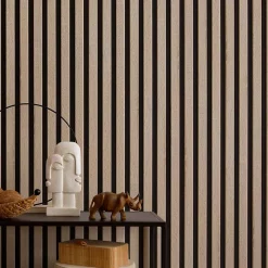 Panneau tasseaux bois 250 x 30 x 1,9 cm - décor chêne clair fond noir - 0,75m²-Decoon New