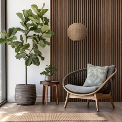 Panneau tasseaux bois 250 x 30 x 1cm - Lamelles chêne foncé véritable fond noir - 0,75m²-Decoon Sale