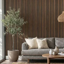 Panneau tasseaux bois 250 x 30 x 1cm - Lamelles chêne foncé véritable fond noir - 0,75m²-Decoon Sale