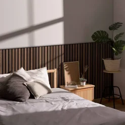 Panneau tasseaux bois 120 x 30 x 1cm - Lamelles chêne foncé véritable fond noir - 0,36m²-Decoon Outlet