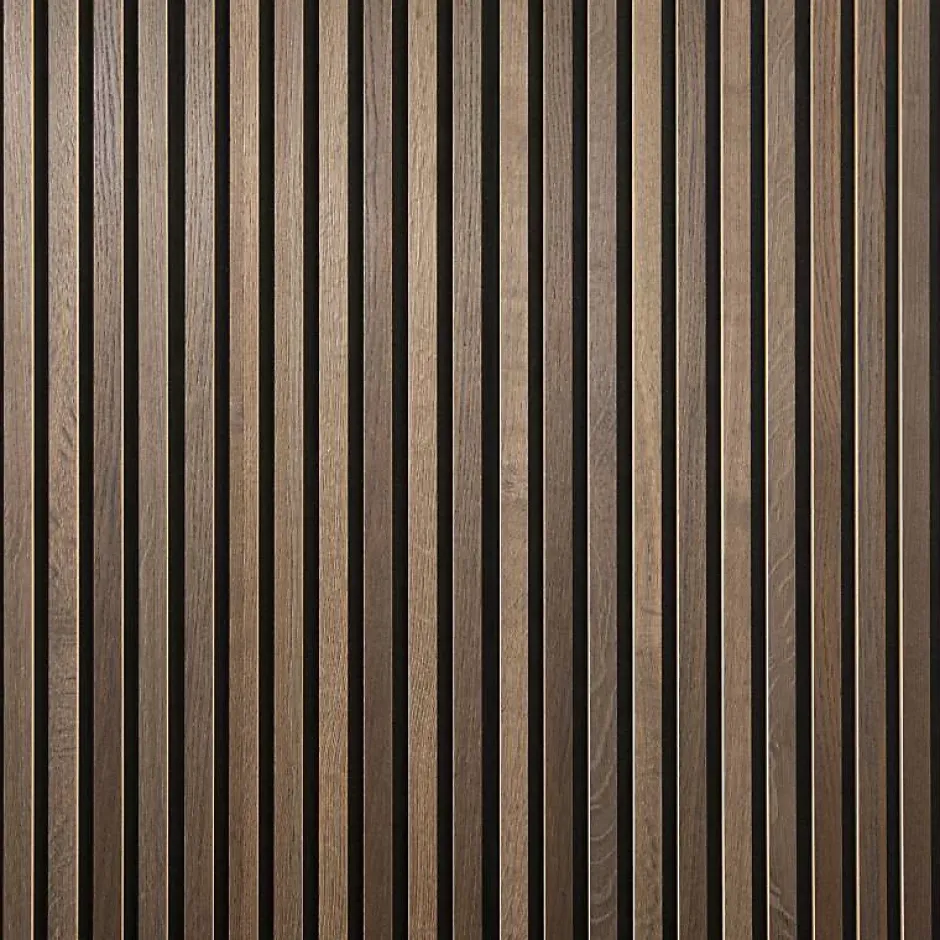 Panneau tasseaux bois 120 x 30 x 1cm - Lamelles chêne foncé véritable fond noir - 0,36m²-Decoon Outlet