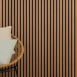 Panneau tasseaux bois 250 x 30 x 1cm - Lamelles chêne doré véritable fond noir - 0,75m²-Decoon Best