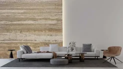 Panneau 2500x1200x25 mm en véritable Travertin strié sur composite à chants nus-Stone Evolution Hot