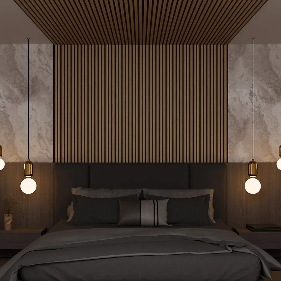 Ps Global Company Panneaux Acoustiques Décoratifs Chêne Feutrine Noir 240 x 60 x 2,1 cm Lot de 2