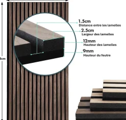 Panneaux acoustiques en aspect bois, 1 Pièce, 118 x 60 cm, Black Walnut-Floordirekt New