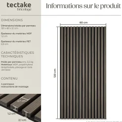 Tectake Panneaux acoustiques modernes aspect bois en MDF 120 x 60 x 2,1 cm
