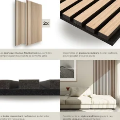 Panneaux acoustiques modernes aspect bois en MDF 120 x 60 x 2,1 cm-Tectake