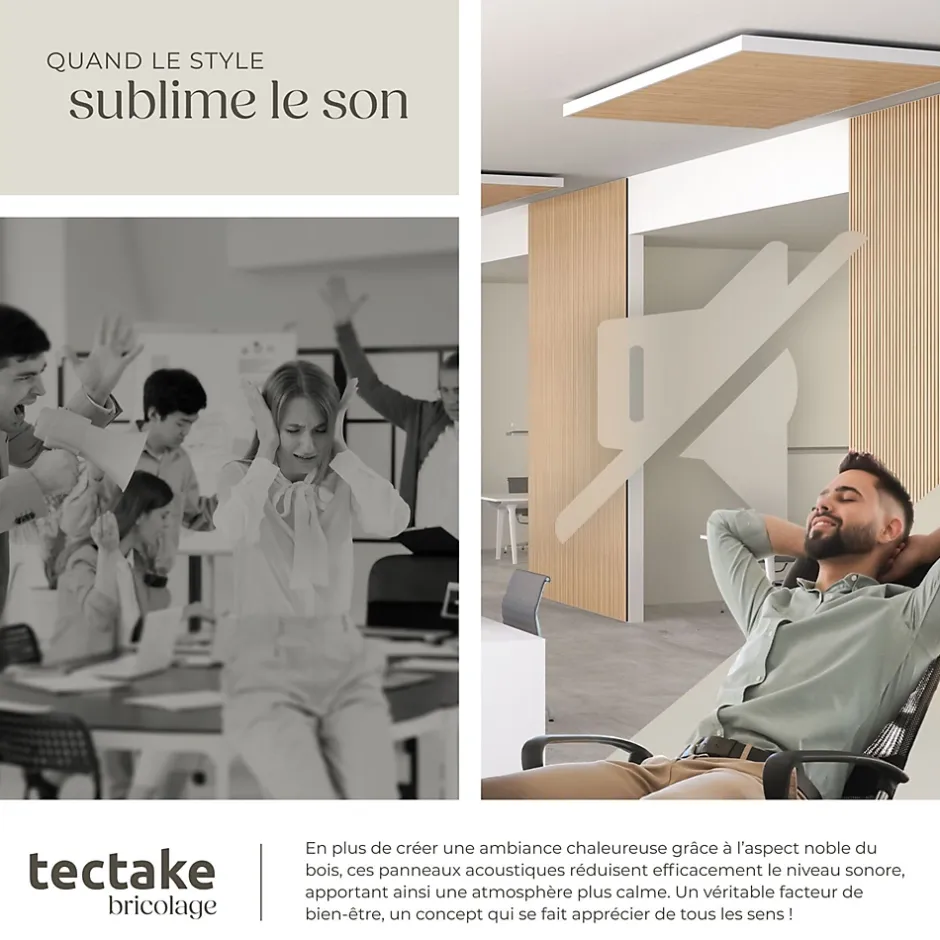 Panneaux acoustiques modernes aspect bois en MDF 120 x 60 x 2,1 cm-Tectake