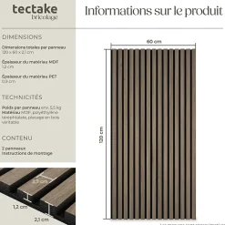 Panneaux acoustiques modernes aspect bois en MDF 120 x 60 x 2,1 cm-Tectake Outlet