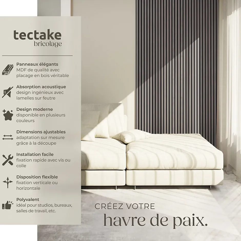 Panneaux acoustiques modernes aspect bois en MDF 120 x 60 x 2,1 cm-Tectake Hot