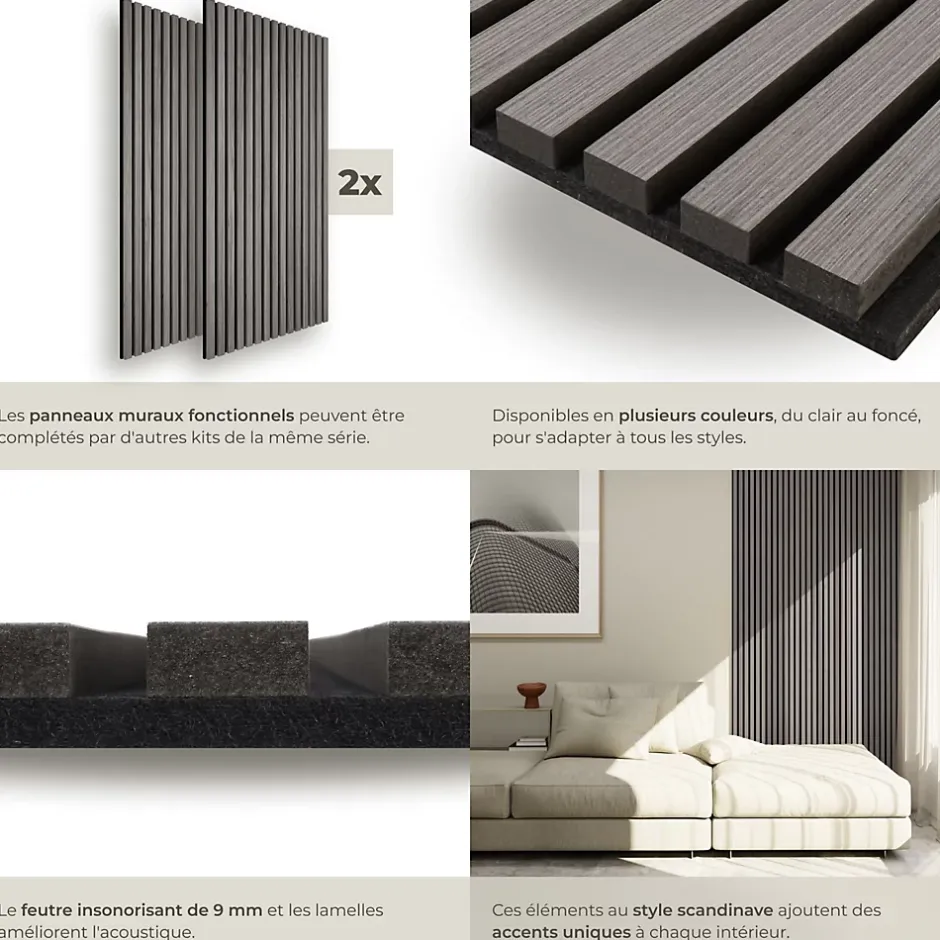 Panneaux acoustiques modernes aspect bois en MDF 120 x 60 x 2,1 cm-Tectake Hot