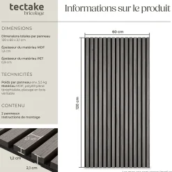 Panneaux acoustiques modernes aspect bois en MDF 120 x 60 x 2,1 cm-Tectake Hot