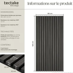 Panneaux acoustiques modernes aspect bois en MDF 120 x 60 x 2,1 cm-Tectake Discount