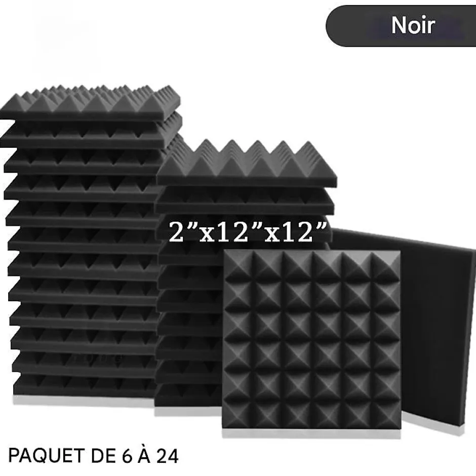 Mel deco Panneaux de Mousse Acoustique Pyramidale - Isolation Phonique Studio - 6 Pièces, 5 cm - 30x30cm