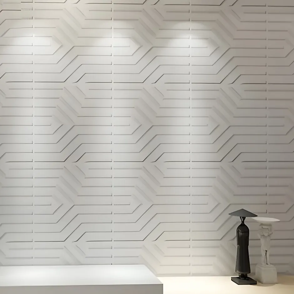 Deccart Panneaux de plafond et panneaux muraux Decoratif 3D Zygzak Blanc 12m² / 48pièces