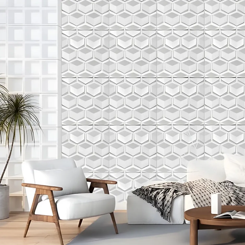 Deccart Panneaux de plafond et panneaux muraux Decoratif 3D Honey Blanc 12m² / 48pièces