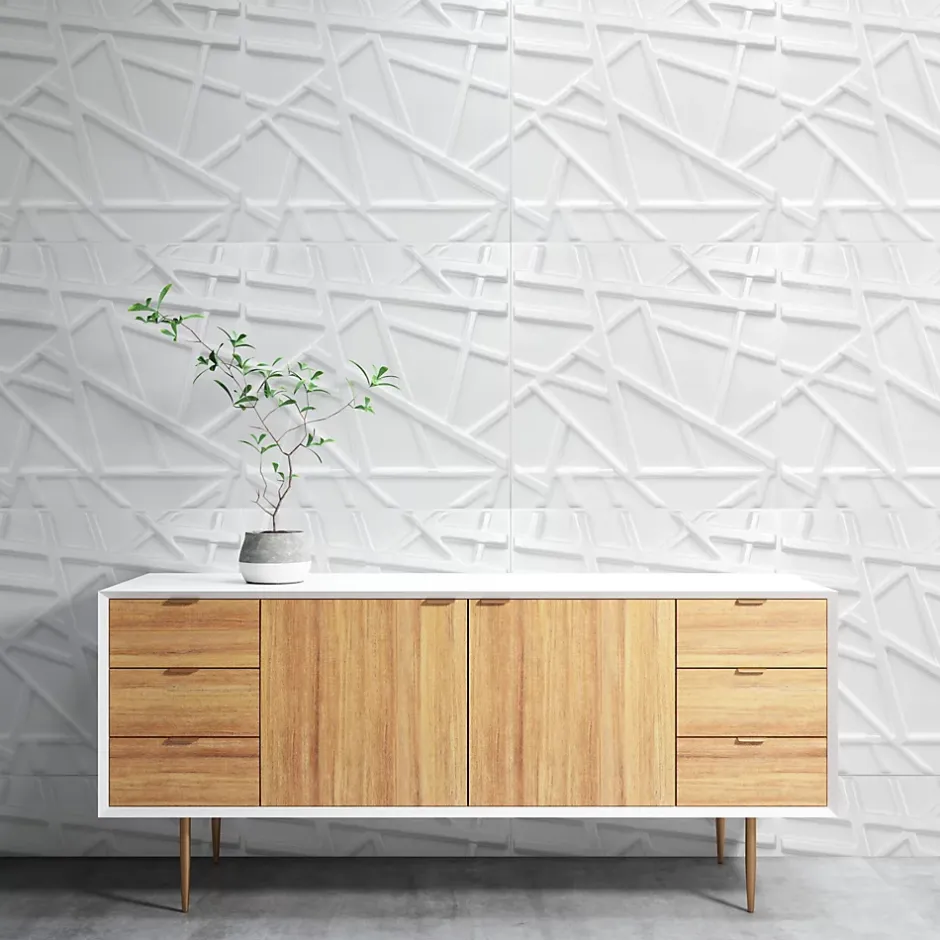 Panneaux de plafond et panneaux muraux Decoratif 3D Line Blanc 12m² / 48pièces-Deccart Outlet