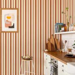 Lé Papiers de Ninon Papier peint à rayures Charles - Marron - Marron