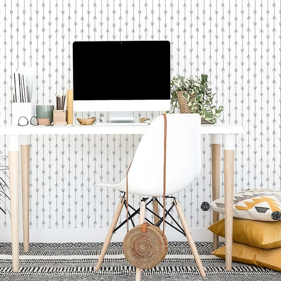 Decochic Papier peint adhésif boheme flèches gris et blanc en vinyle lavable et amovible - 1 rouleau 50x300 cm -