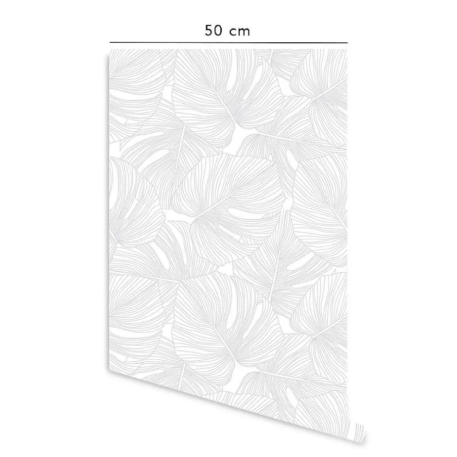 Decochic Papier peint adhésif palmier gris et blanc en vinyle lavable et amovible - 1 rouleau 50x300 cm -