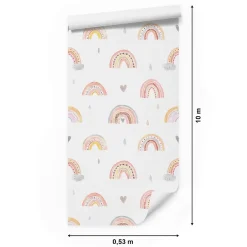 Papier Peint ARC-EN-CIEL Nuages Cœurs Pour Chambre D'Enfant-Muralo Hot