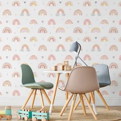 Papier Peint ARC-EN-CIEL Nuages Cœurs Pour Chambre D'Enfant-Muralo Hot