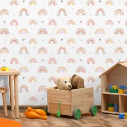 Papier Peint ARC-EN-CIEL Nuages Cœurs Pour Chambre D'Enfant-Muralo Hot