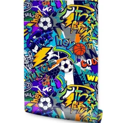 Muralo Papier Peint BALLE Graffitis Colorés Pour Chambre D'Enfant