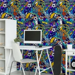 Muralo Papier Peint BALLE Graffitis Colorés Pour Chambre D'Enfant