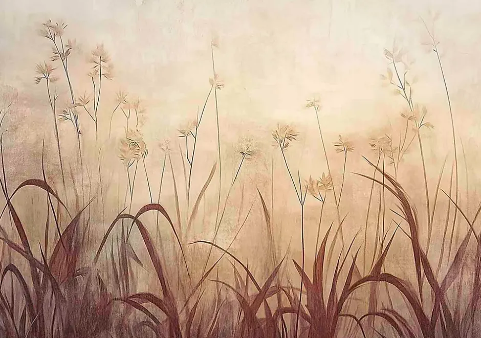 Papier Peint Boho Beige Herbe Intissé Panoramique Pour Chambre Cuisine 400x280-Wallarena Best