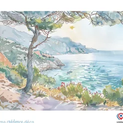 Papier peint Callanque de Cassis, Aquarelle 2 - Intissé - 400 cm - 280 cm - MaCrédenceDéco-Ma Crédence Déco Best