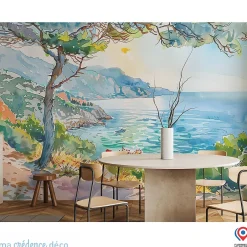 Papier peint Callanque de Cassis, Aquarelle 2 - Intissé - 400 cm - 280 cm - MaCrédenceDéco-Ma Crédence Déco Best