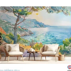 Papier peint Callanque de Cassis, Aquarelle 2 - Intissé - 400 cm - 280 cm - MaCrédenceDéco-Ma Crédence Déco Best