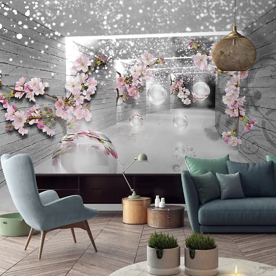 Papier Peint 3D Abstrait Fleurs Intissé Panoramique 350x250 cm - Colle Inclus - Chambre et Salon - Moderne Papier Peint-Wallarena New