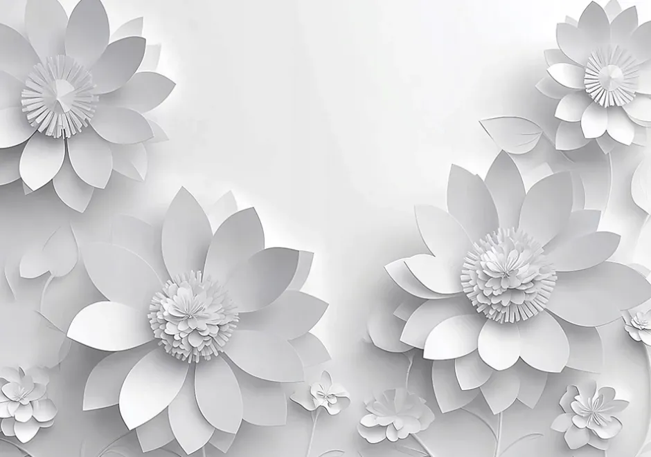 Wallarena Papier Peint 3D Gris Fleurs Fleuri Panoramique Intissé 350x250 cm - Colle Inclus - Moderne XXL Papier Peint por Chambre Salon