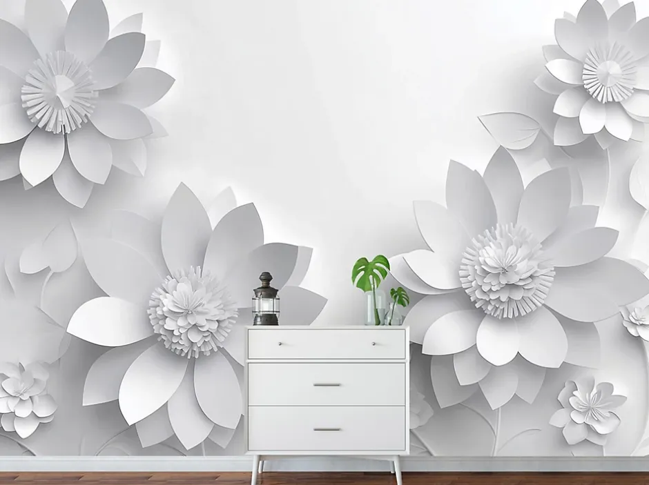 Wallarena Papier Peint 3D Gris Fleurs Fleuri Panoramique Intissé 350x250 cm - Colle Inclus - Moderne XXL Papier Peint por Chambre Salon