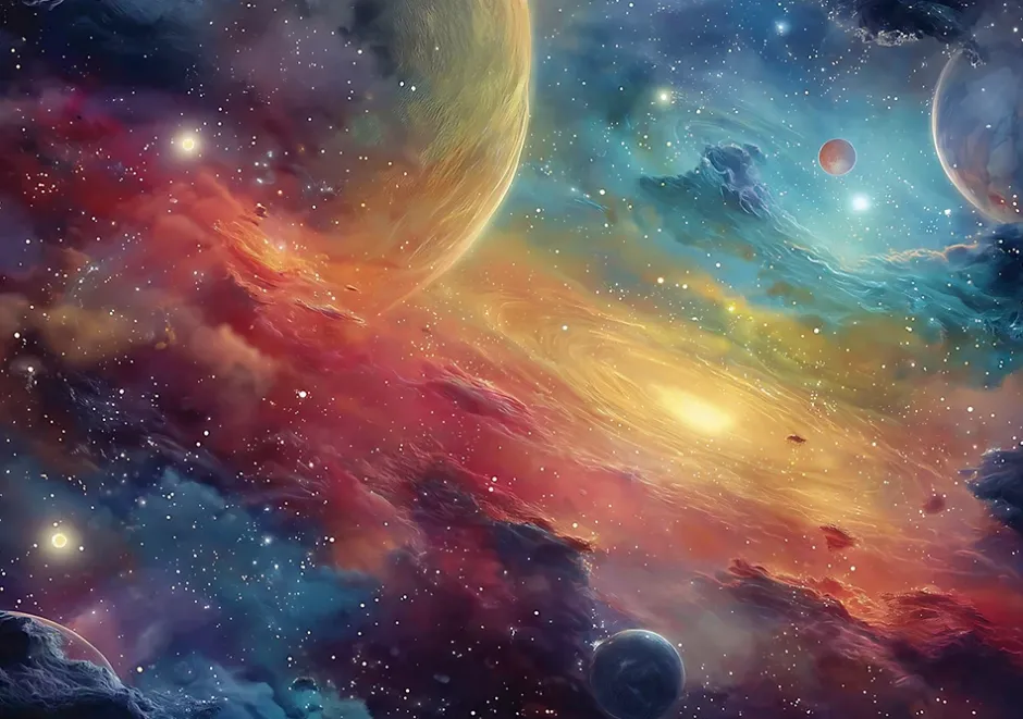 Wallarena Papier Peint Enfant Cosmos Planètes Intissé Panoramique 400x280 cm - Colle Inclus - Chambre Enfant - Moderne Papier Peint