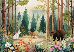 Papier Peint Enfant Forêt Arbres Animaux Intissé Panoramique 350x250 cm - Colle Inclus - Chambre Enfant - Moderne Papier Peint-Wallarena Best